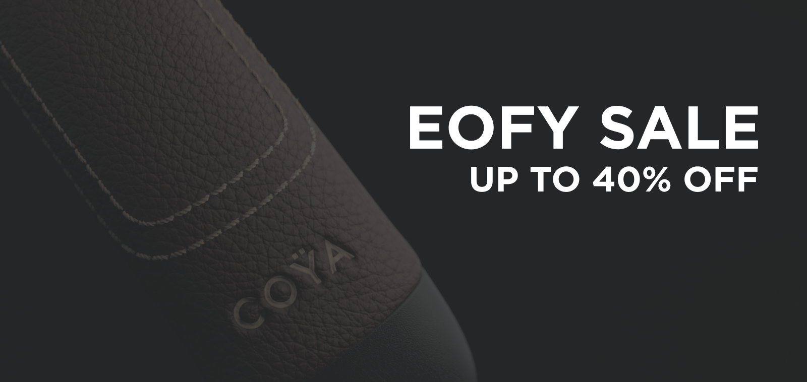 Black CYBEX branded header with 'COYA' branding on a dark background, featuring EOFY sale text.